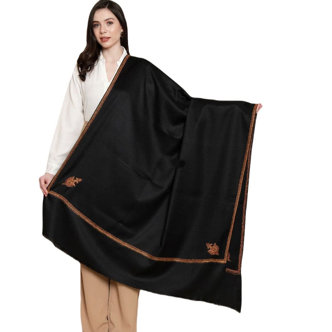 NOU! Sal de Dimensiuni Mari tesut din 100% Lana cu textura superfina (Australian Merino Wool) & Broderie Manuala - Negru Intens-> Cod: