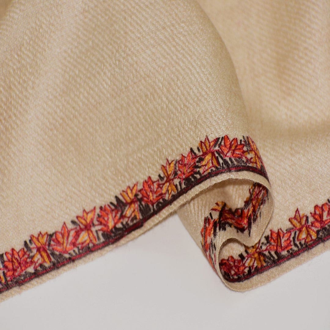 NOU! Sal de Dimensiuni Mari tesut din 100% Lana cu textura ultrafina (Australian Merino Wool) & Broderie Manuala - Natural Greige - sal din