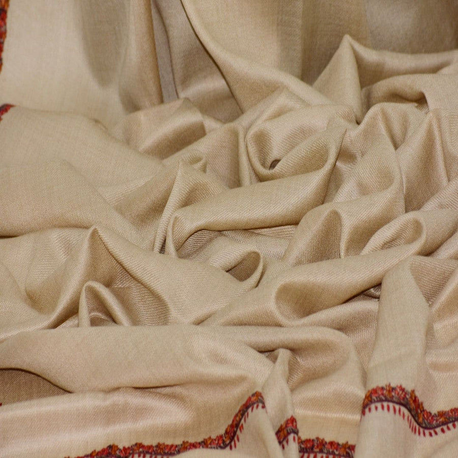 NOU! Sal de Dimensiuni Mari tesut din 100% Lana cu textura ultrafina (Australian Merino Wool) & Broderie Manuala - Natural Greige - sal din
