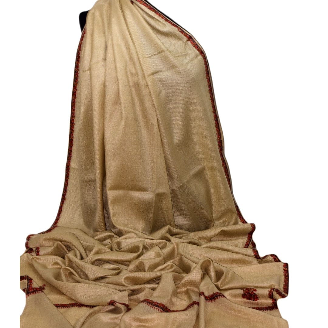 NOU! Sal de Dimensiuni Mari tesut din 100% Lana cu textura ultrafina (Australian Merino Wool) & Broderie Manuala - Natural Greige - sal din