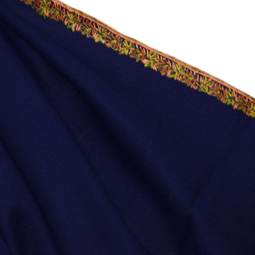 NOU! Sal de Dimensiuni Mari tesut din 100% Lana cu textura ultrafina (Australian Merino Wool) & Broderie Manuala - Navy Blue - sal din