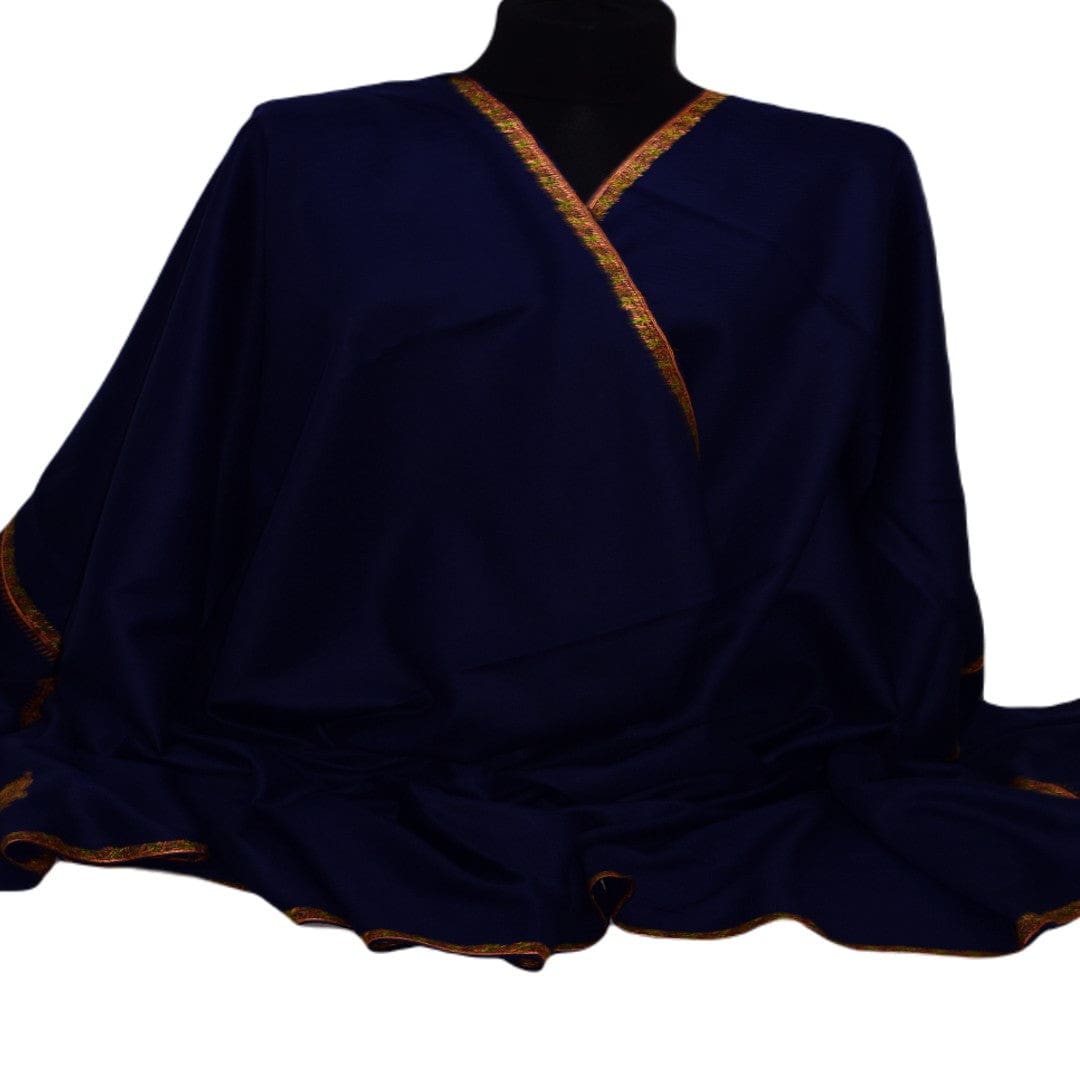 NOU! Sal de Dimensiuni Mari tesut din 100% Lana cu textura ultrafina (Australian Merino Wool) & Broderie Manuala - Navy Blue - sal din
