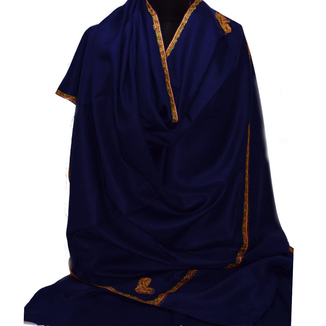 NOU! Sal de Dimensiuni Mari tesut din 100% Lana cu textura ultrafina (Australian Merino Wool) & Broderie Manuala - Navy Blue - sal din