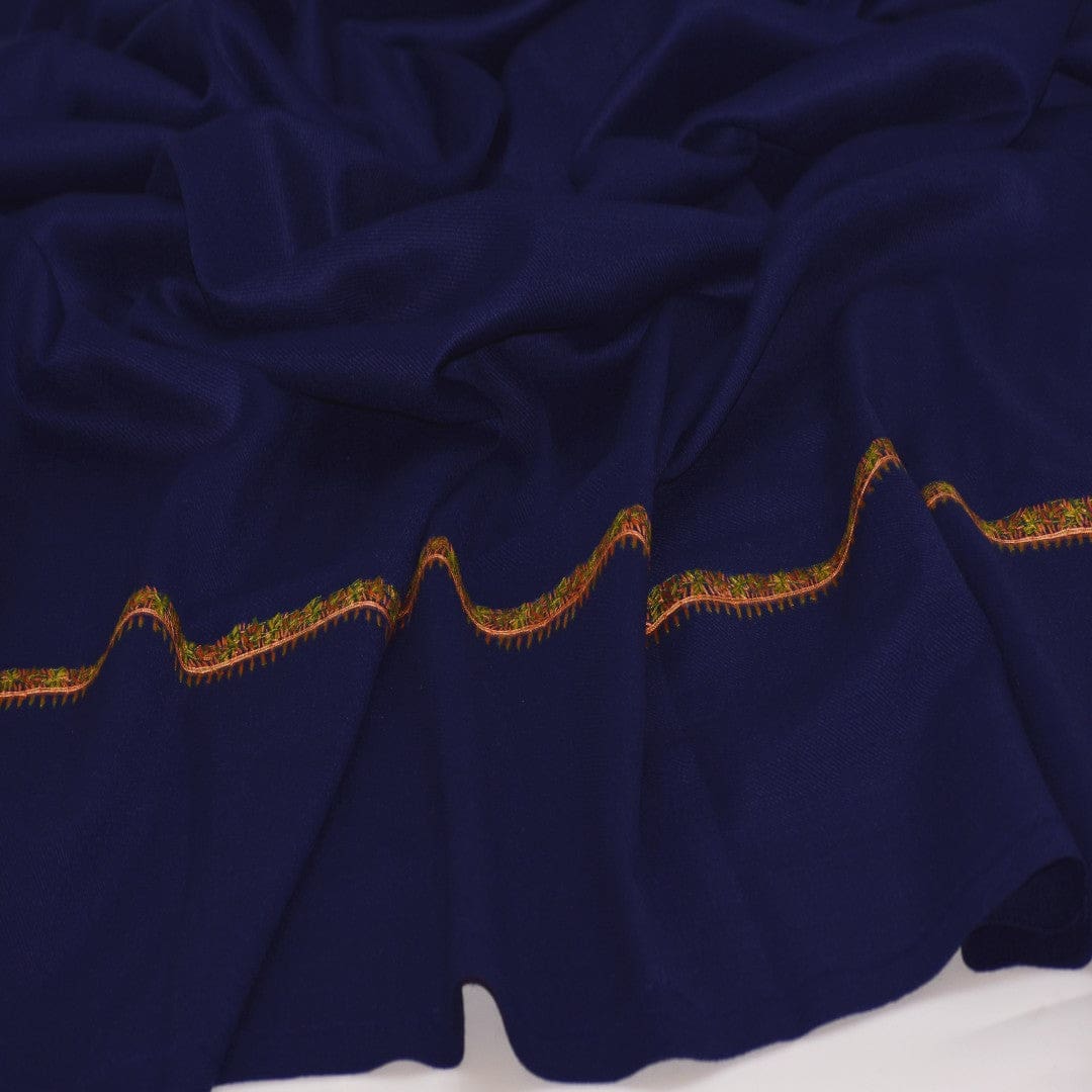 NOU! Sal de Dimensiuni Mari tesut din 100% Lana cu textura ultrafina (Australian Merino Wool) & Broderie Manuala - Navy Blue - sal din
