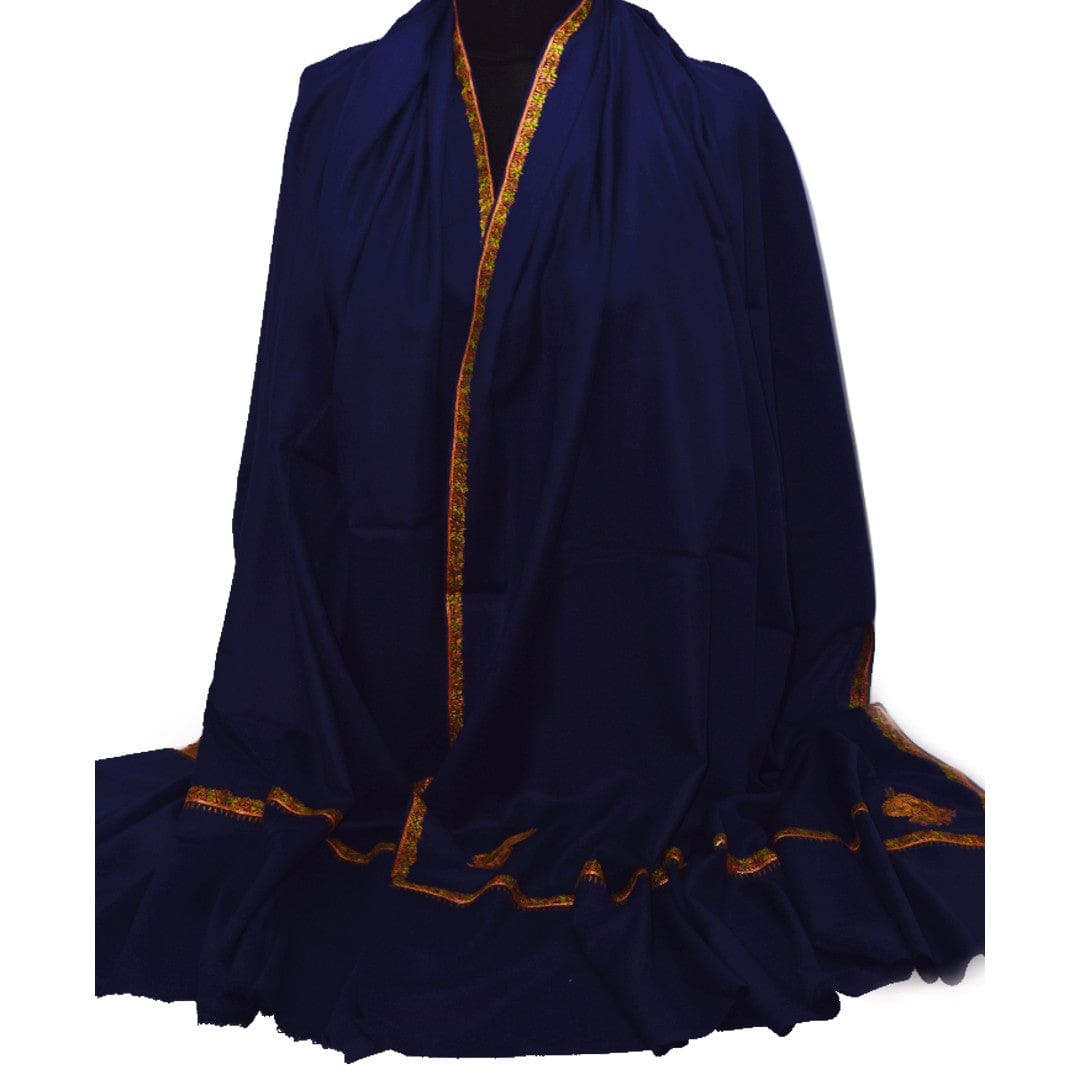 NOU! Sal de Dimensiuni Mari tesut din 100% Lana cu textura ultrafina (Australian Merino Wool) & Broderie Manuala - Navy Blue - sal din