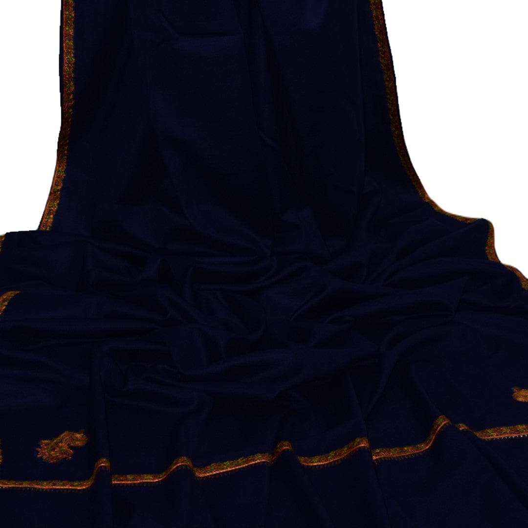 NOU! Sal de Dimensiuni Mari tesut din 100% Lana cu textura ultrafina (Australian Merino Wool) & Broderie Manuala - Navy Blue - sal din