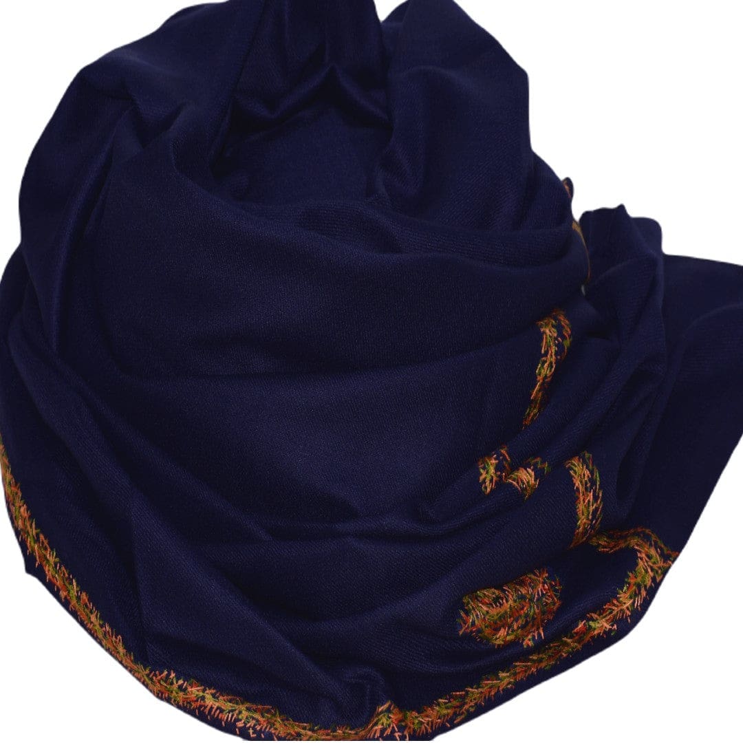 NOU! Sal de Dimensiuni Mari tesut din 100% Lana cu textura ultrafina (Australian Merino Wool) & Broderie Manuala - Navy Blue - sal din