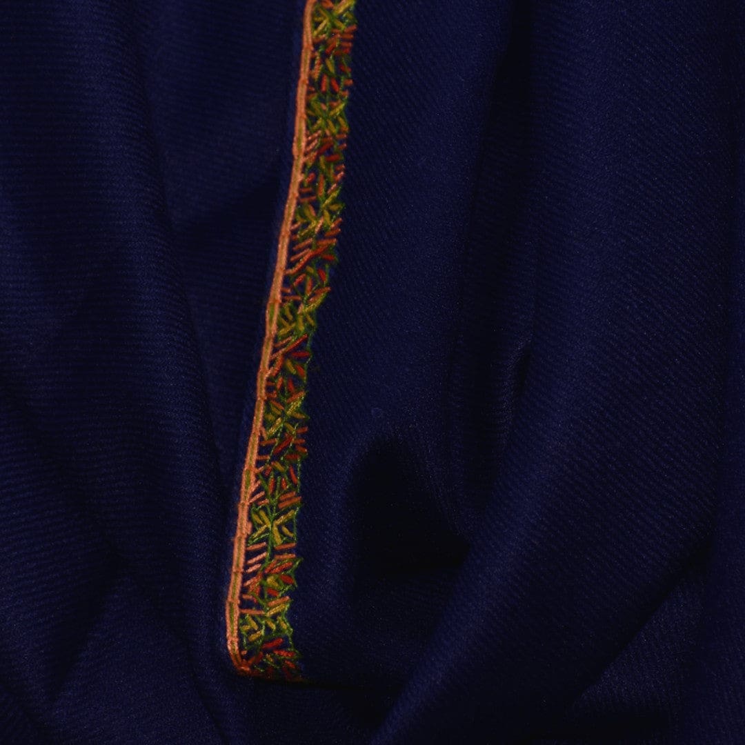 NOU! Sal de Dimensiuni Mari tesut din 100% Lana cu textura ultrafina (Australian Merino Wool) & Broderie Manuala - Navy Blue - sal din