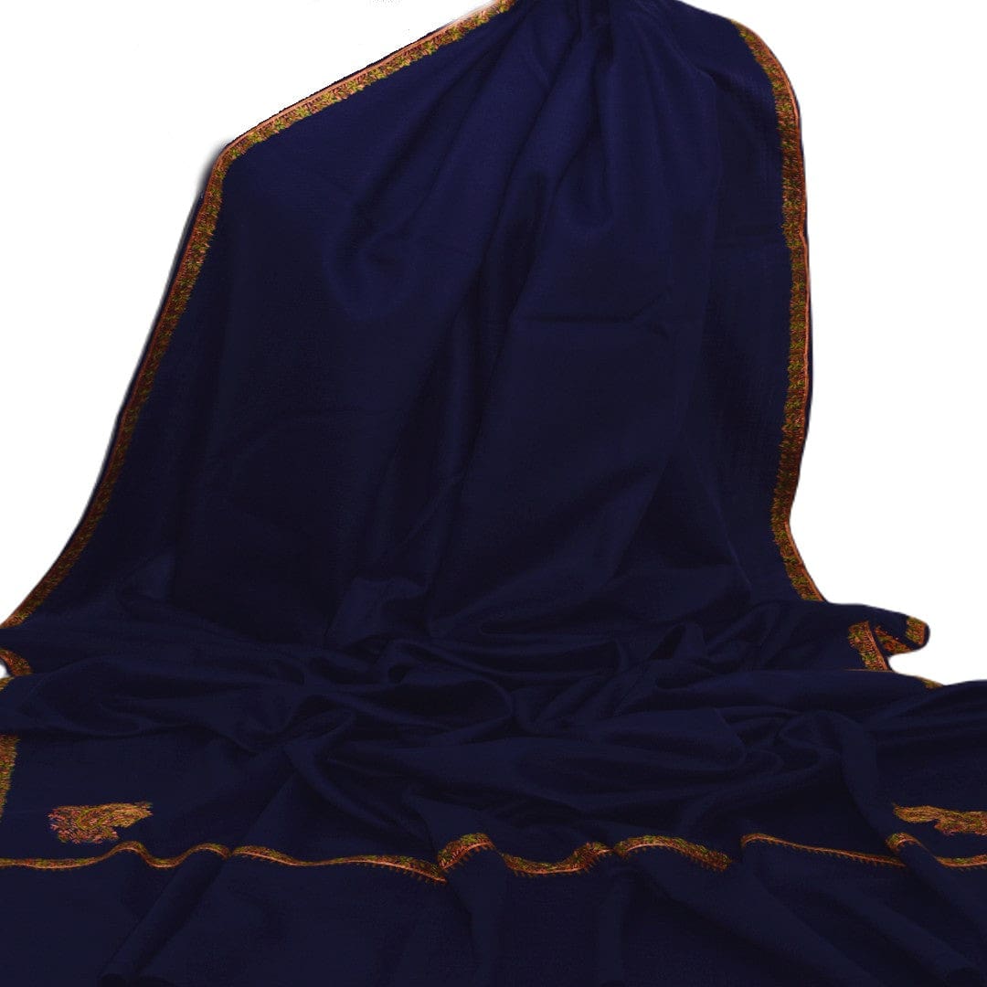 NOU! Sal de Dimensiuni Mari tesut din 100% Lana cu textura ultrafina (Australian Merino Wool) & Broderie Manuala - Navy Blue - sal din