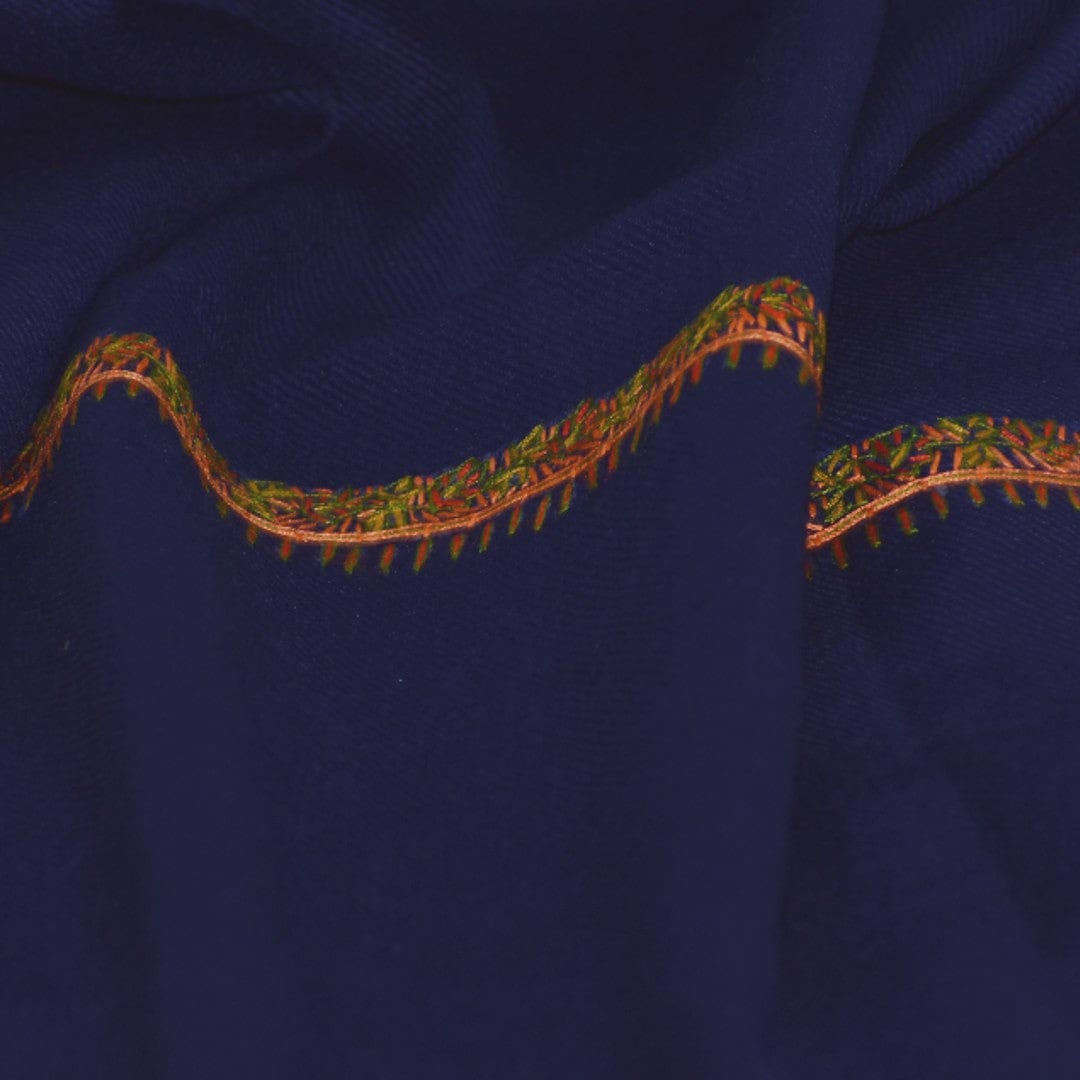 NOU! Sal de Dimensiuni Mari tesut din 100% Lana cu textura ultrafina (Australian Merino Wool) & Broderie Manuala - Navy Blue - sal din