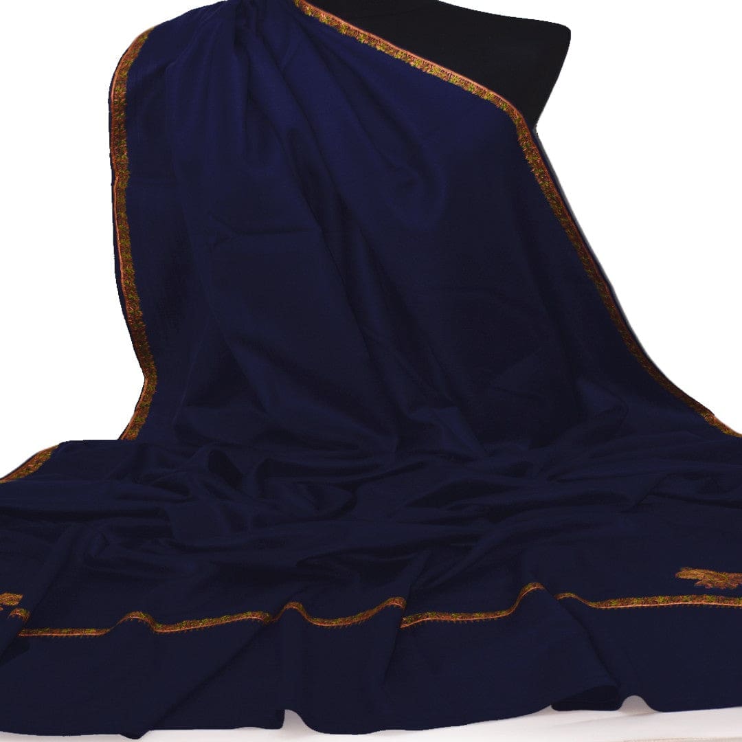 NOU! Sal de Dimensiuni Mari tesut din 100% Lana cu textura ultrafina (Australian Merino Wool) & Broderie Manuala - Navy Blue - sal din