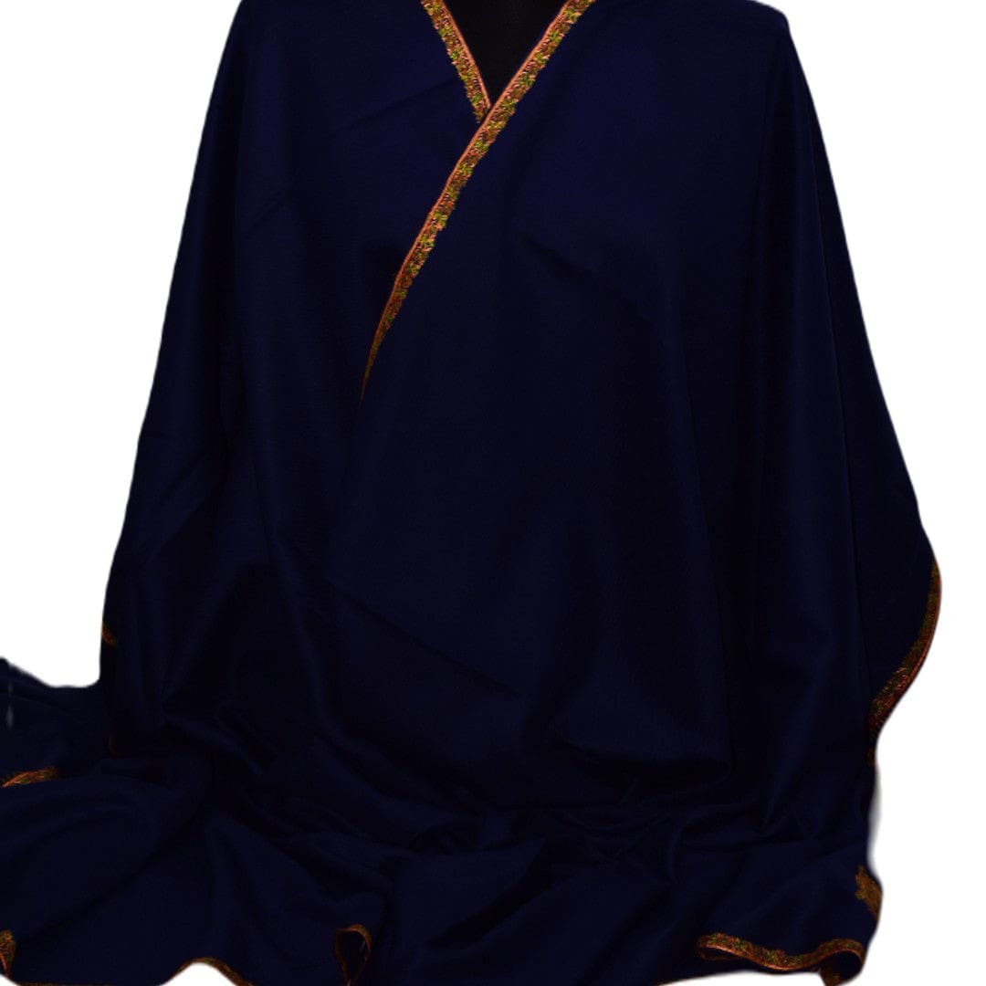 NOU! Sal de Dimensiuni Mari tesut din 100% Lana cu textura ultrafina (Australian Merino Wool) & Broderie Manuala - Navy Blue - sal din