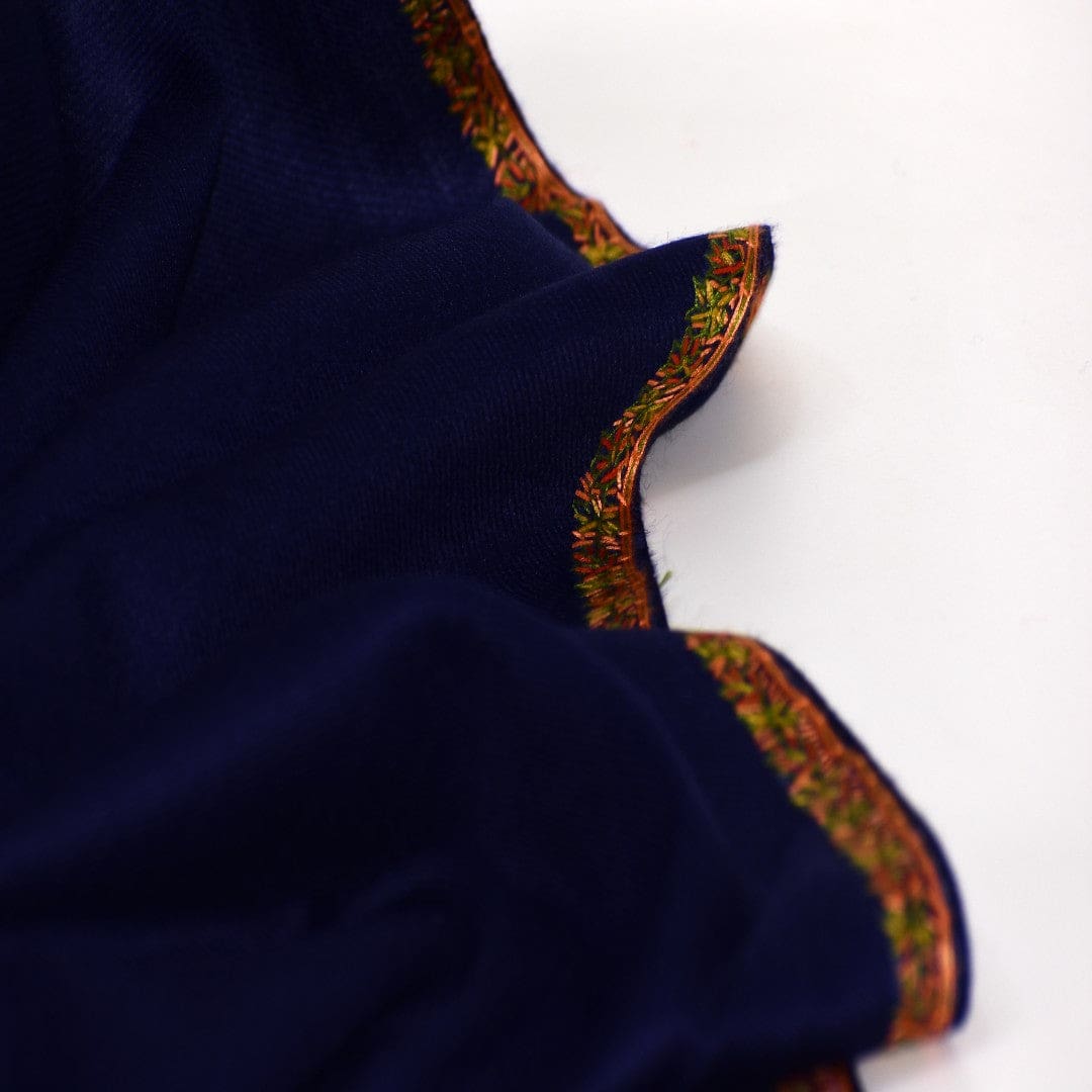 NOU! Sal de Dimensiuni Mari tesut din 100% Lana cu textura ultrafina (Australian Merino Wool) & Broderie Manuala - Navy Blue - sal din