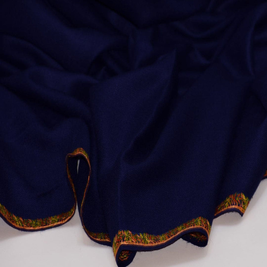 NOU! Sal de Dimensiuni Mari tesut din 100% Lana cu textura ultrafina (Australian Merino Wool) & Broderie Manuala - Navy Blue - sal din