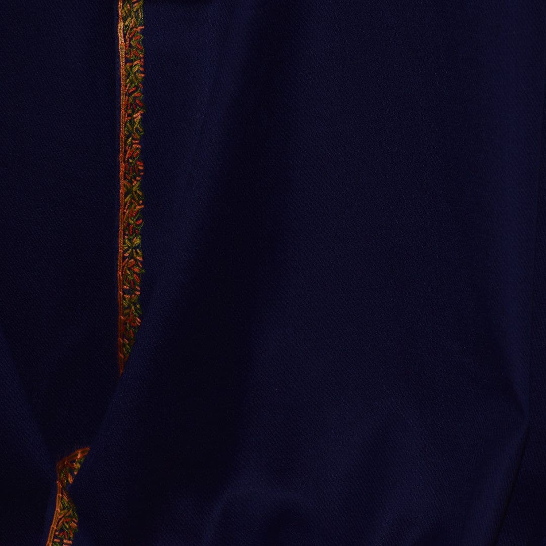 NOU! Sal de Dimensiuni Mari tesut din 100% Lana cu textura ultrafina (Australian Merino Wool) & Broderie Manuala - Navy Blue - sal din