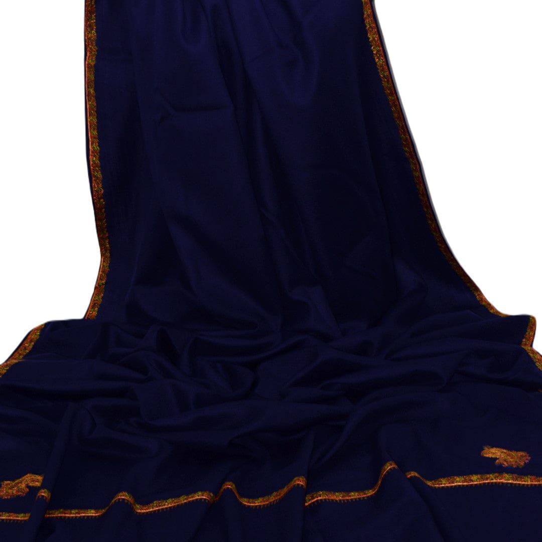NOU! Sal de Dimensiuni Mari tesut din 100% Lana cu textura ultrafina (Australian Merino Wool) & Broderie Manuala - Navy Blue - sal din