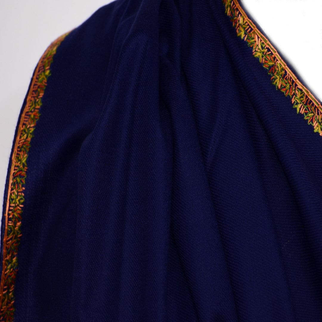 NOU! Sal de Dimensiuni Mari tesut din 100% Lana cu textura ultrafina (Australian Merino Wool) & Broderie Manuala - Navy Blue - sal din
