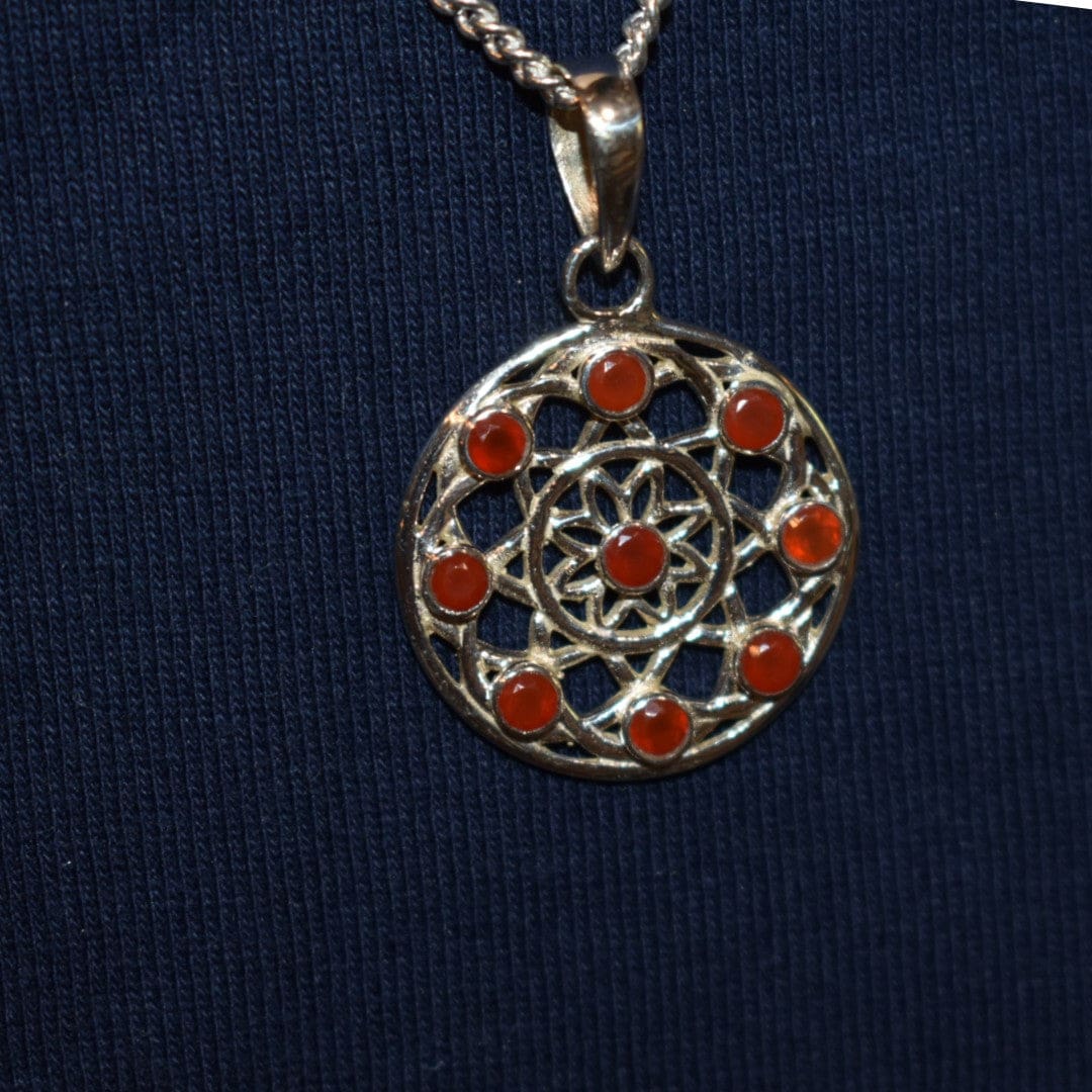 Pandantiv Floarea Vietii din Argint 925 cu Pietre Semipretioase Naturale de Carnelian multifatetat slefuite -> Cod: SilverPendant4