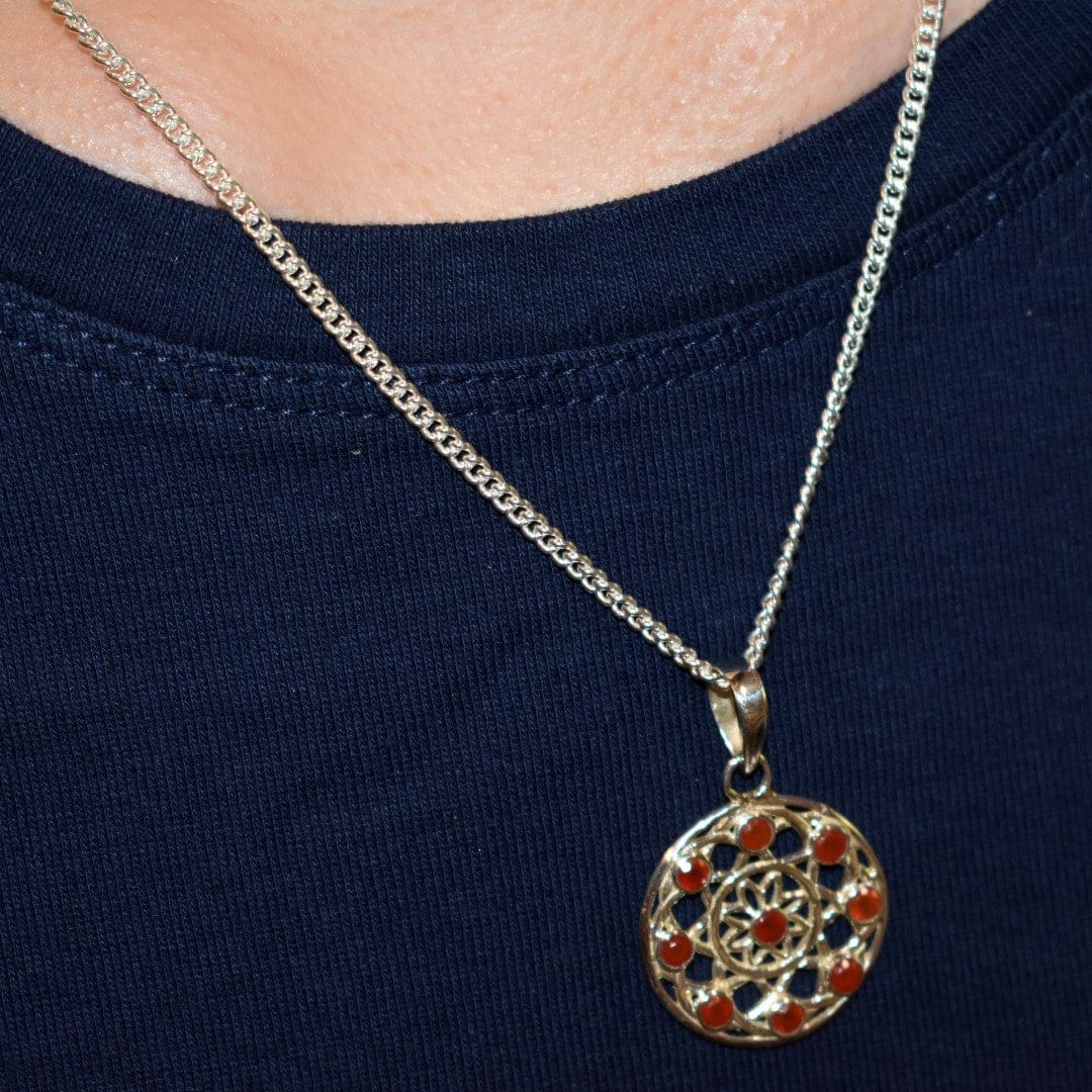 Pandantiv Floarea Vietii din Argint 925 cu Pietre Semipretioase Naturale de Carnelian multifatetat slefuite -> Cod: SilverPendant4
