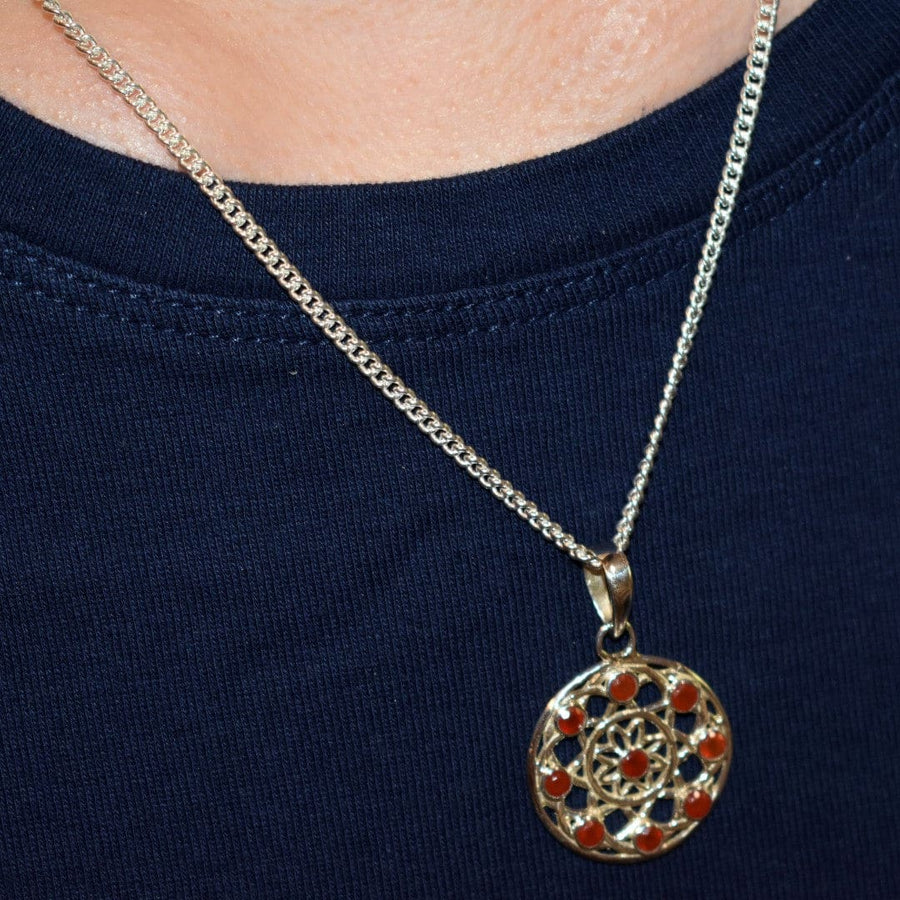 Pandantiv Floarea Vietii din Argint 925 cu Pietre Semipretioase Naturale de Carnelian multifatetat slefuite -> Cod: SilverPendant4