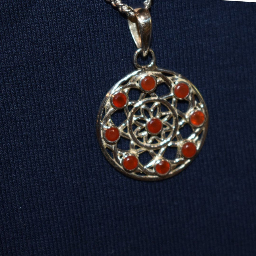 Pandantiv Floarea Vietii din Argint 925 cu Pietre Semipretioase Naturale de Carnelian multifatetat slefuite -> Cod: SilverPendant4