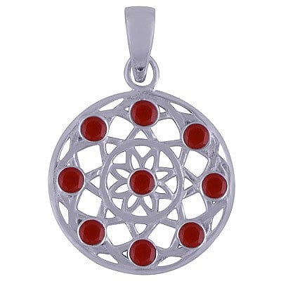 Pandantiv Floarea Vietii din Argint 925 cu Pietre Semipretioase Naturale de Carnelian multifatetat slefuite -> Cod: SilverPendant4 -