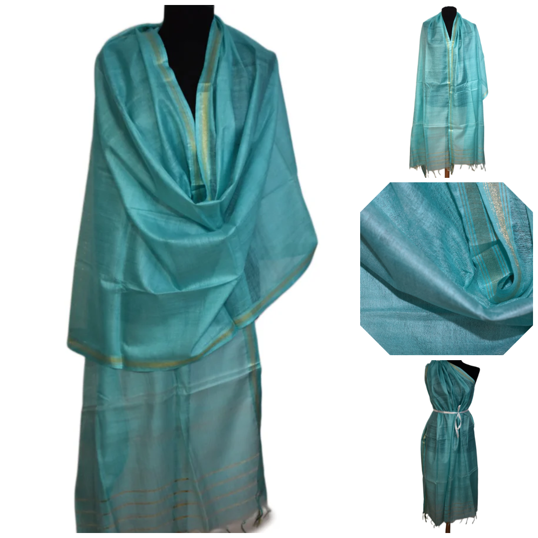 Pareo / Sarong/ Esarfa de Plaja - Cotton Silk cu bordura zari->Cod: Khadi2