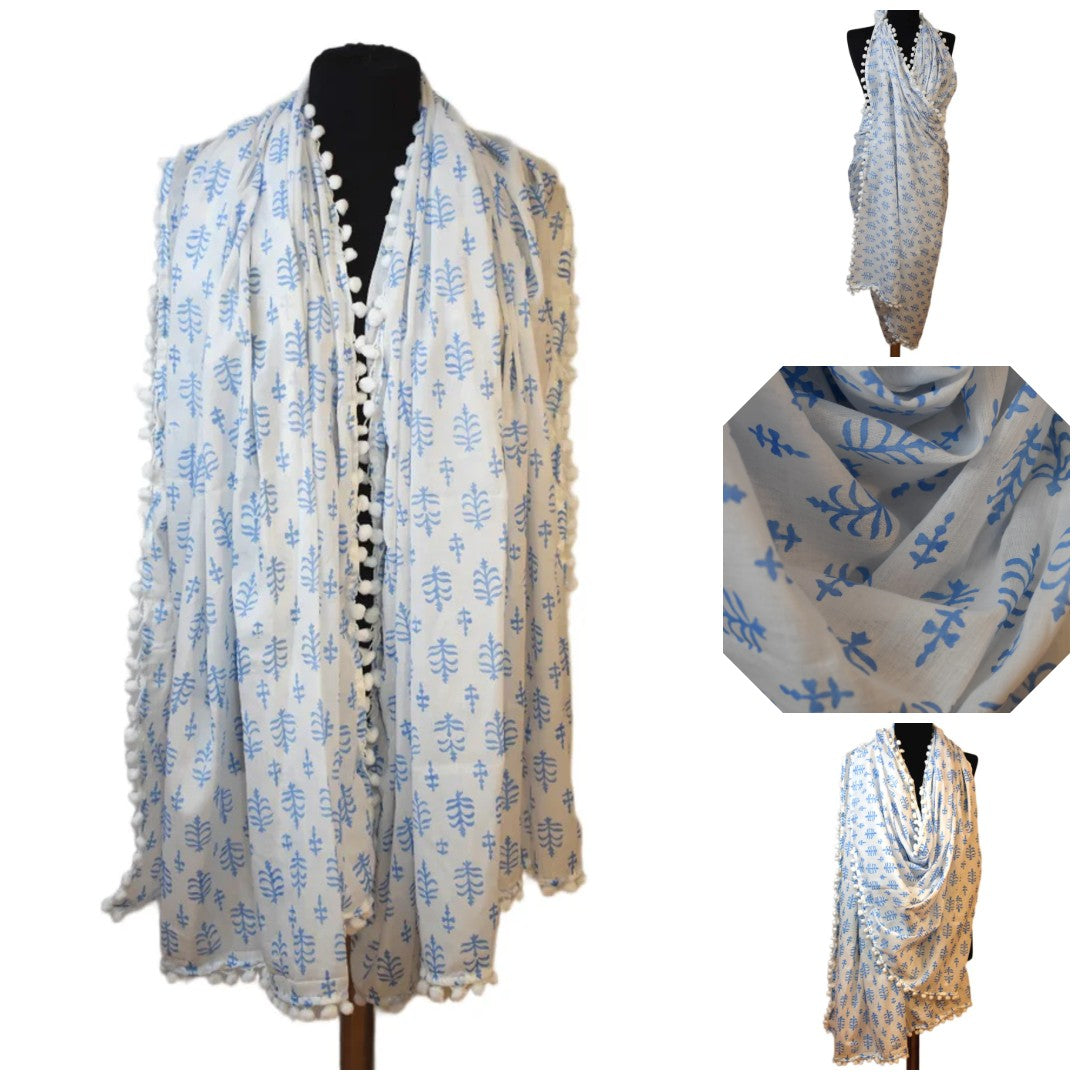 Pareo/ Sarong/ Esarfa de Plaja - 100% Bumbac cu Handblock printing -> Cod: Mulmul Cotton7