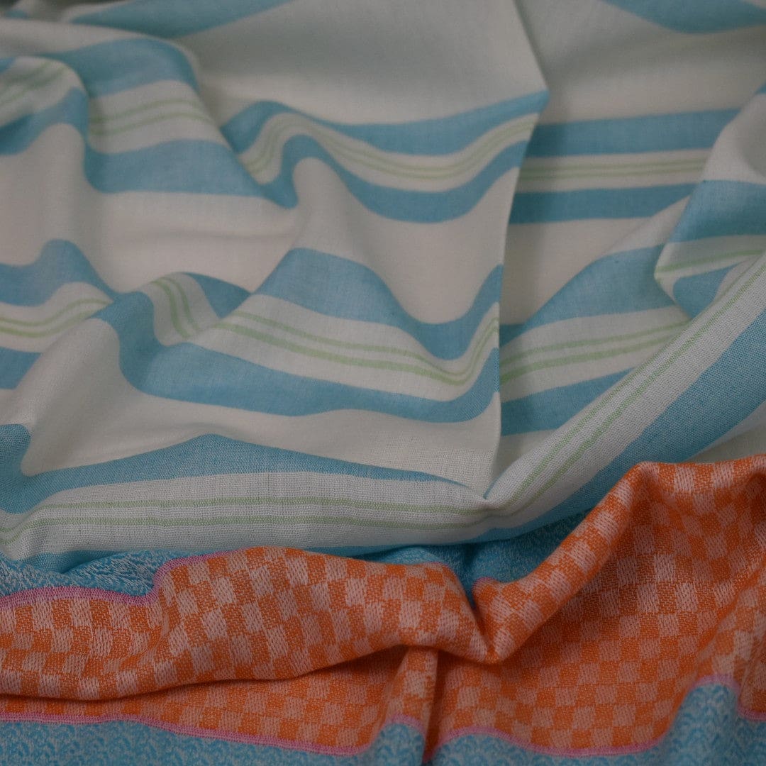 Sal cu textura extrafina din Bumbac &Modal - >Cod: BMB19 - Orange/Blue/Alb - Esarfa Sal din Bumbac si Modal