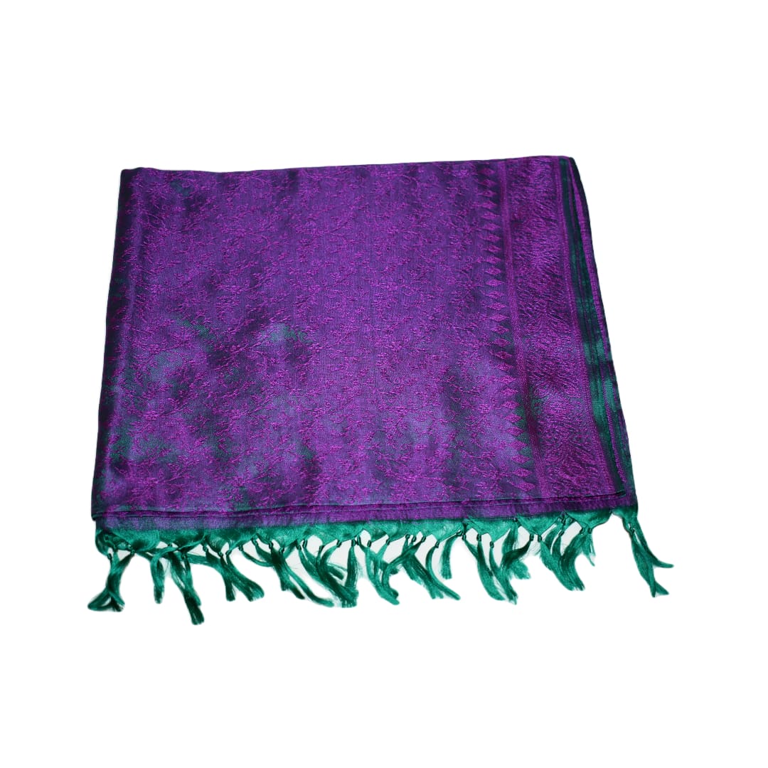 Sal din Matase Naturala de Varanasi - > Emerald Green & Mov-> Cod: MATASEVAR3 - Esarfa-Sal din Matase Naturala Varanasi