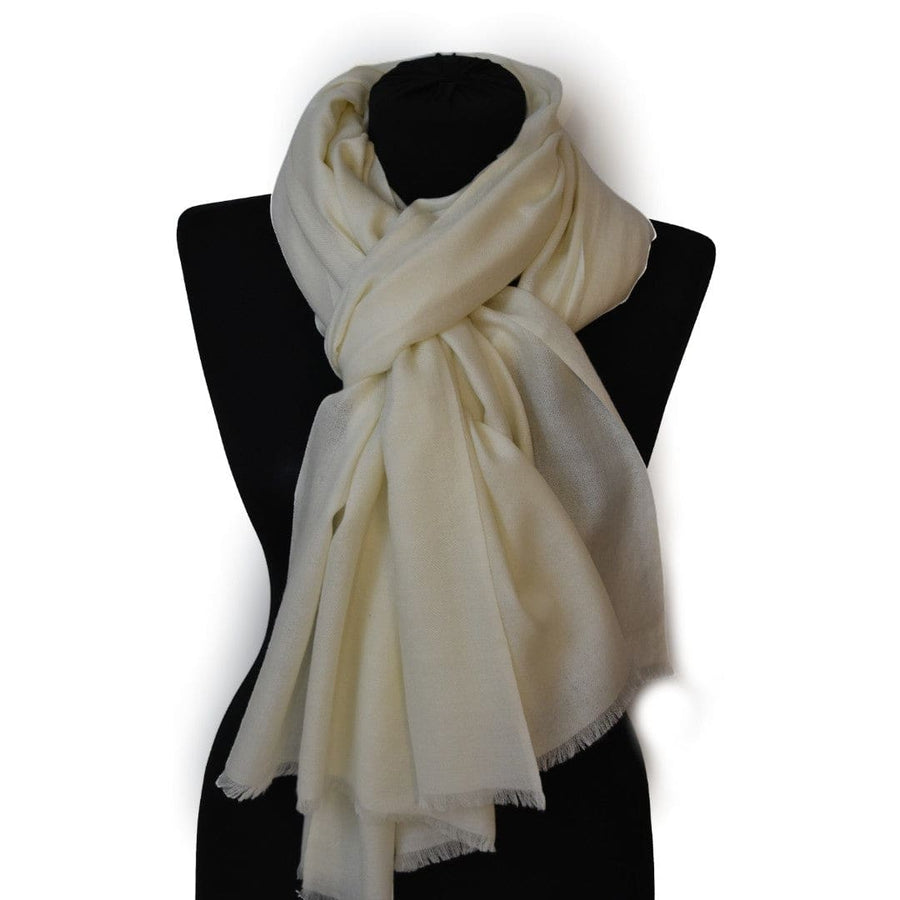 Sal Premium confectionat din Lana Cashmere & Matase Naturala -> Ivory Alb- Cod: CASHMSILK15 - Sal din Cashmere