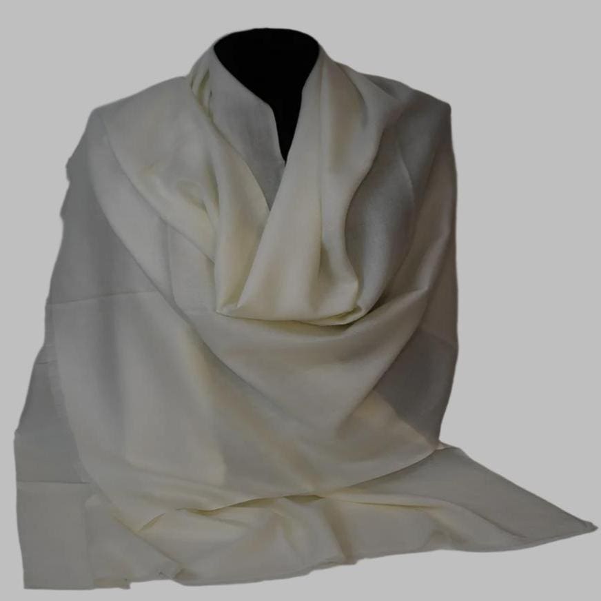 Sal Premium confectionat din Lana Cashmere & Matase Naturala -> Ivory Alb- Cod: CASHMSILK15 - Sal din Cashmere