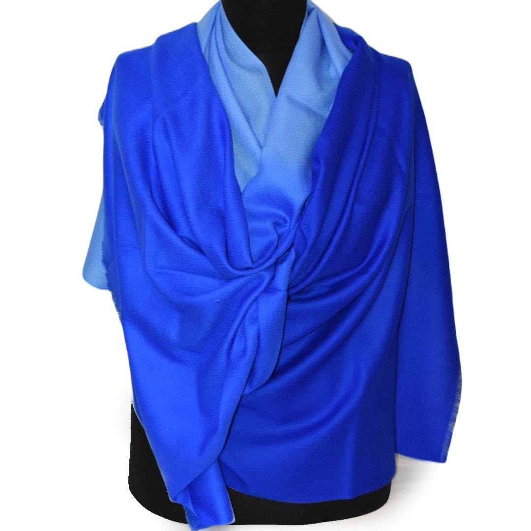 Sal Premium Lana Cashmere & Matase Naturala - Ombre Tri Color Shade -> Albastru Regal - cod: CASHMSILK178 - sal cashmere ombre design
