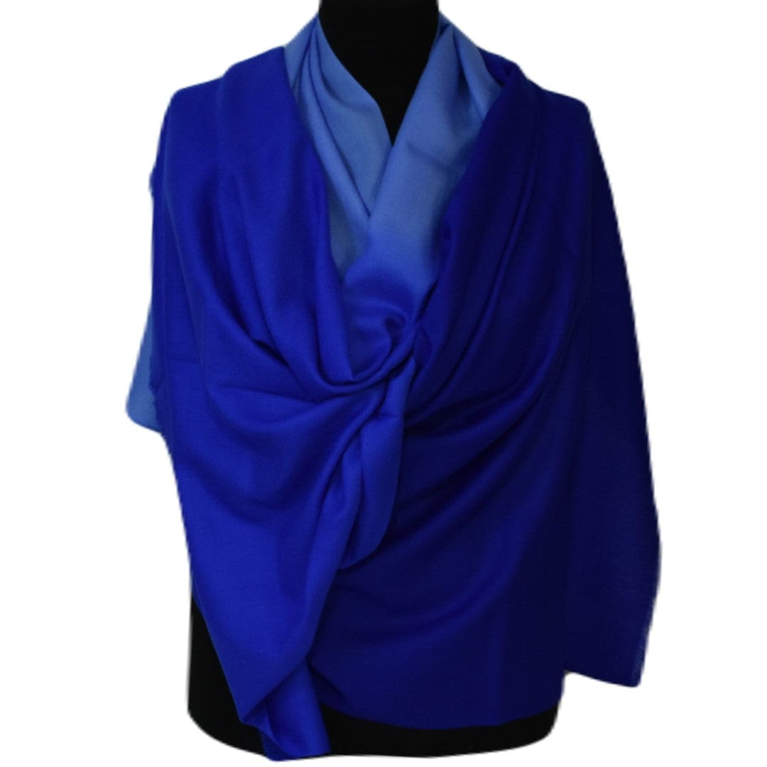 Sal Premium Lana Cashmere & Matase Naturala - Ombre Tri Color Shade -> Albastru Regal - cod: CASHMSILK178 - sal cashmere ombre design