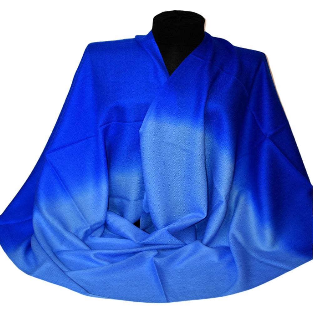 Sal Premium Lana Cashmere & Matase Naturala - Ombre Tri Color Shade -> Albastru Regal - cod: CASHMSILK178 - sal cashmere ombre design