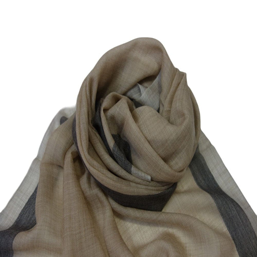 Sal Premium Unisex din Cashmere Pashmina Bej cu bordura Gri -> Cod: NEWPASHM9 - sal din cashmere pashmina