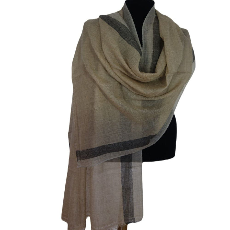 Sal Premium Unisex din Cashmere Pashmina Bej cu bordura Gri -> Cod: NEWPASHM9 - sal din cashmere pashmina