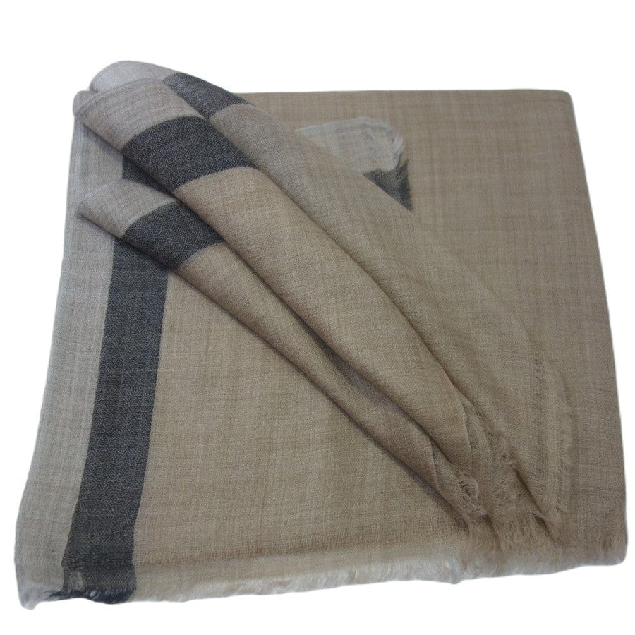 Sal Premium Unisex din Cashmere Pashmina Bej cu bordura Gri -> Cod: NEWPASHM9 - sal din cashmere pashmina