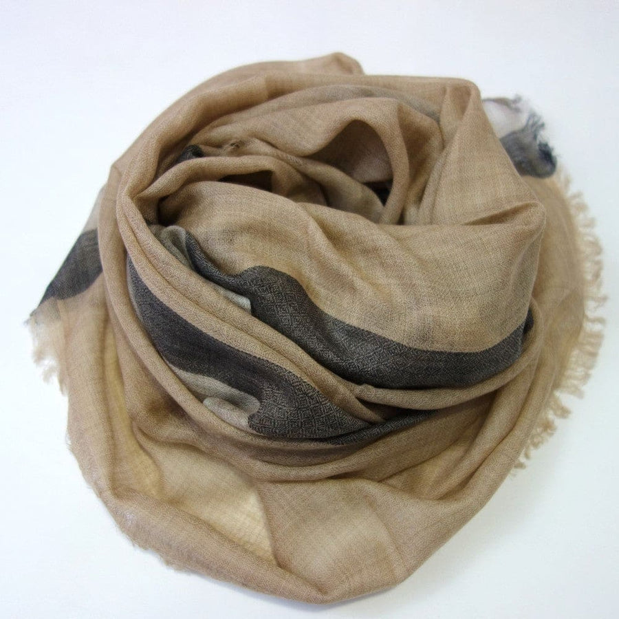 Sal Premium Unisex din Cashmere Pashmina Bej cu bordura Gri -> Cod: NEWPASHM9 - sal din cashmere pashmina