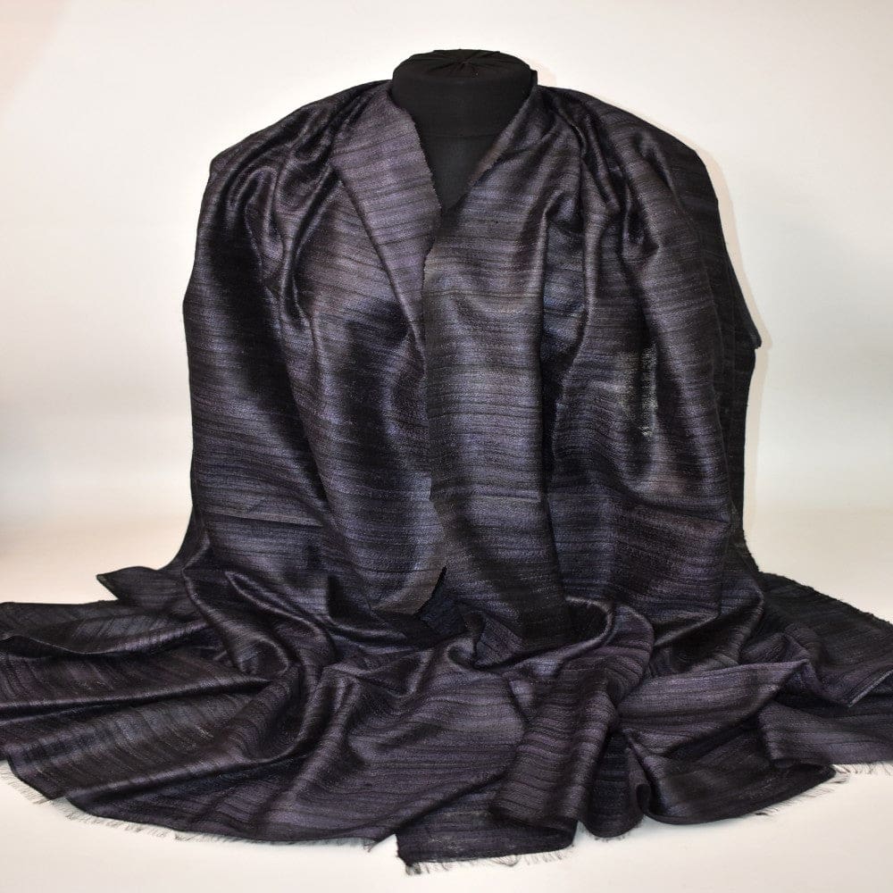 Sal tesut manual din 100% Matase Naturala Organica - Ghicha Tassar/Tussar Silk -Ash Black -> Cod: NEWGhicha5 - sal matase naturala