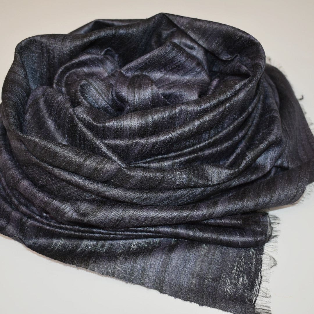 Sal tesut manual din 100% Matase Naturala Organica - Ghicha Tassar/Tussar Silk -Ash Black -> Cod: NEWGhicha5 - sal matase naturala