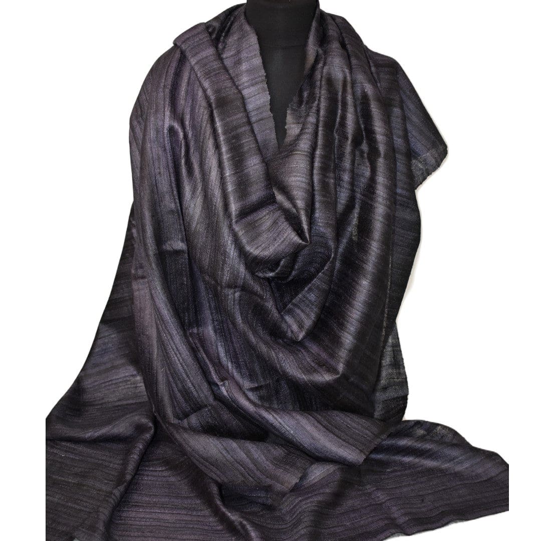 Sal tesut manual din 100% Matase Naturala Organica - Ghicha Tassar/Tussar Silk -Ash Black -> Cod: NEWGhicha5 - sal matase naturala