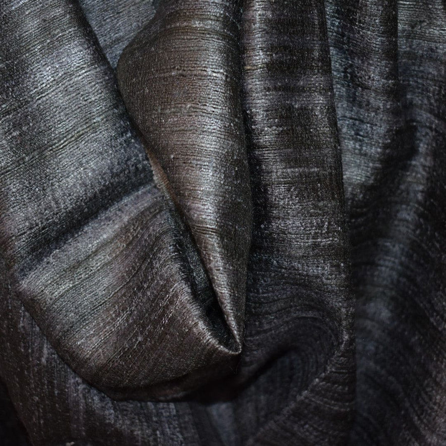 Sal tesut manual din 100% Matase Naturala Organica - Ghicha Tassar/Tussar Silk -Ash Black -> Cod: NEWGhicha5 - sal matase naturala