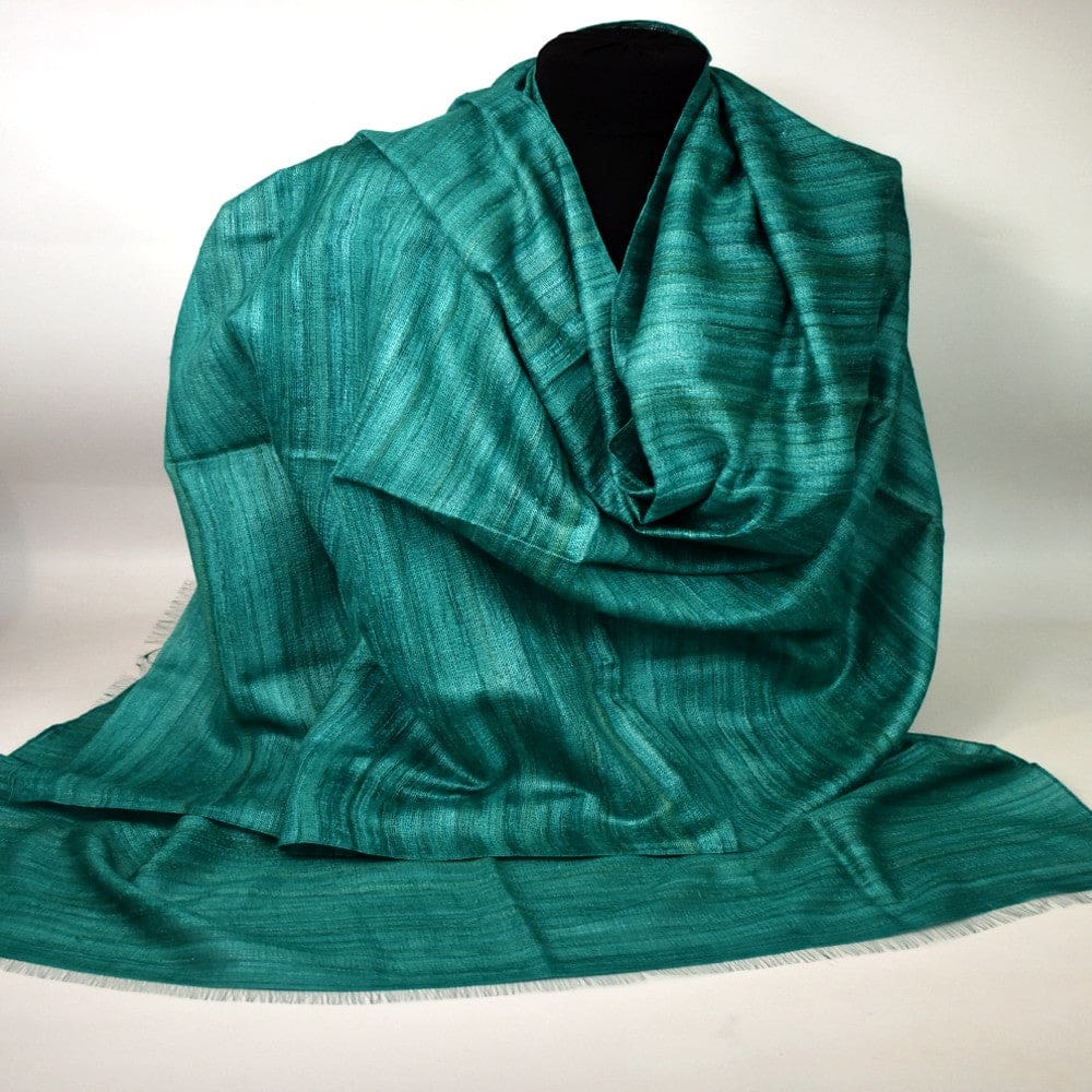 Sal tesut manual din 100% Matase Naturala Organica - Ghicha Tassar/Tussar Silk ->Blueverde -> Cod: NEWGHICHA10 - sal matase naturala