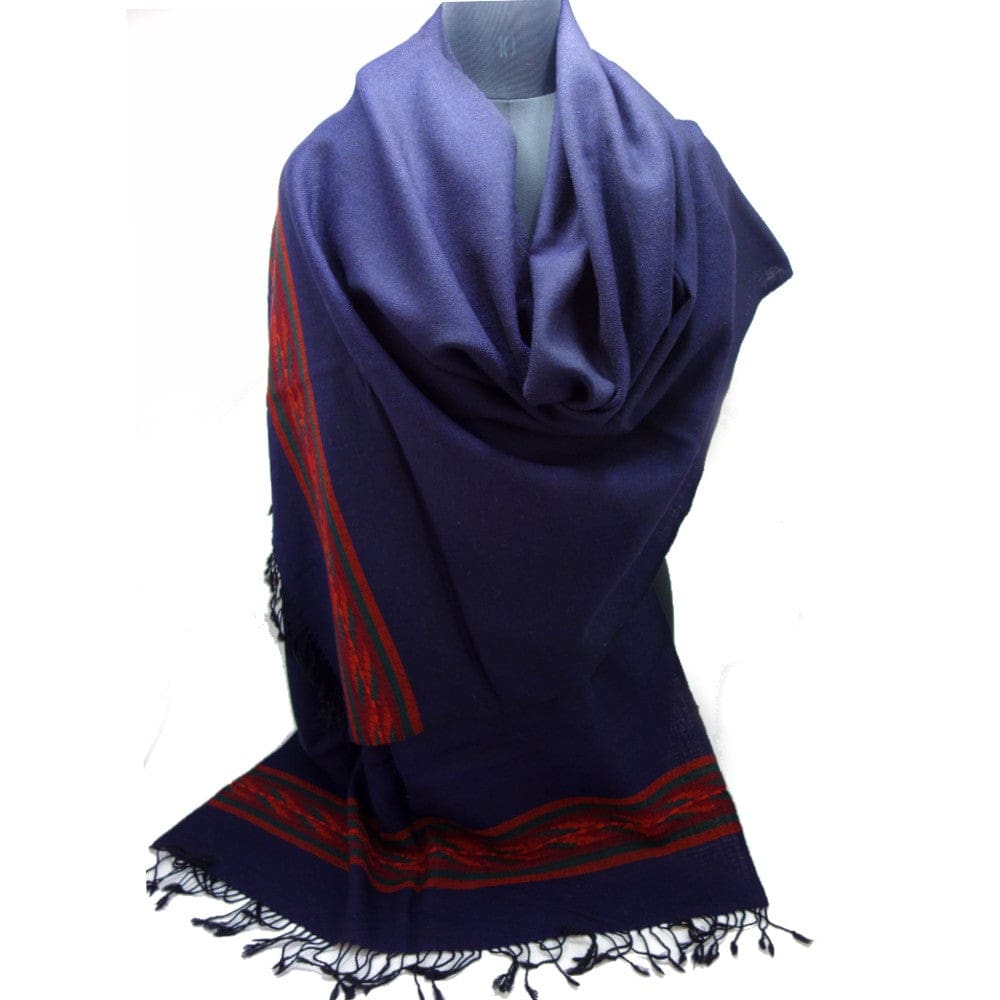 Sal Unisex confectionat din 100% Lana (Yak & Merino)- Navy Blue cu Bordura Kullu -> Cod: KYM1 - Saluri din Lana de Yak & Merino