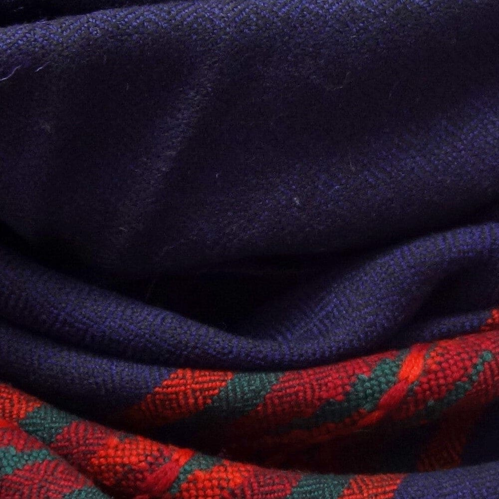 Sal Unisex confectionat din 100% Lana (Yak & Merino)- Navy Blue cu Bordura Kullu -> Cod: KYM1 - Saluri din Lana de Yak & Merino
