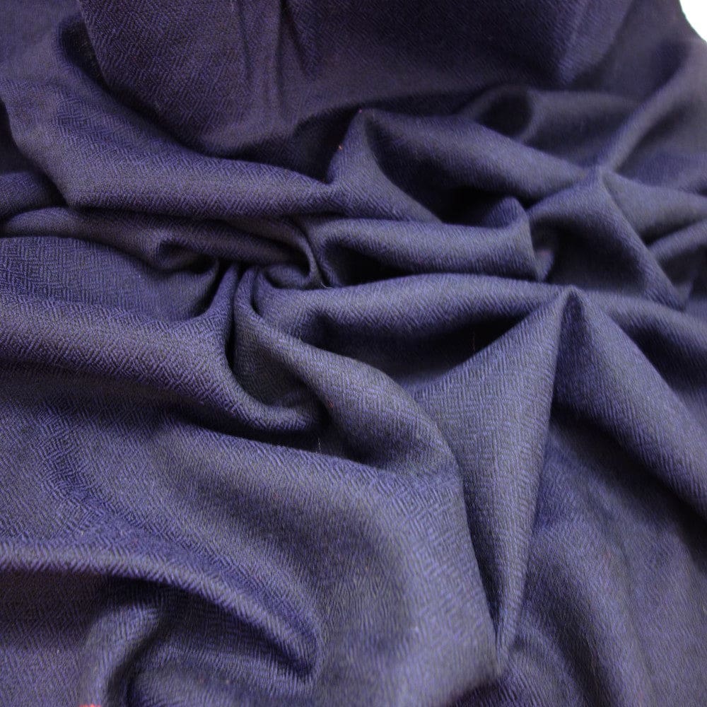 Sal Unisex confectionat din 100% Lana (Yak & Merino)- Navy Blue cu Bordura Kullu -> Cod: KYM1 - Saluri din Lana de Yak & Merino