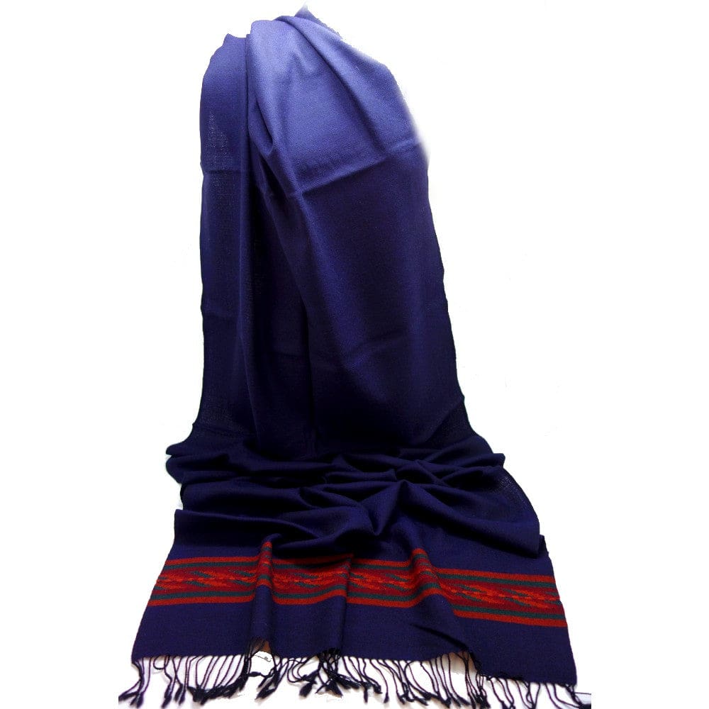 Sal Unisex confectionat din 100% Lana (Yak & Merino)- Navy Blue cu Bordura Kullu -> Cod: KYM1 - Saluri din Lana de Yak & Merino