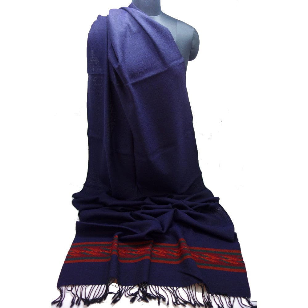 Sal Unisex confectionat din 100% Lana (Yak & Merino)- Navy Blue cu Bordura Kullu -> Cod: KYM1 - Saluri din Lana de Yak & Merino