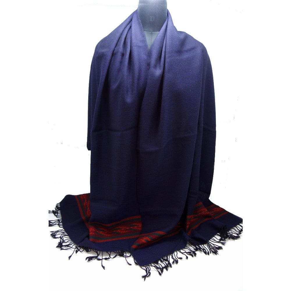 Sal Unisex confectionat din 100% Lana (Yak & Merino)- Navy Blue cu Bordura Kullu -> Cod: KYM1 - Saluri din Lana de Yak & Merino
